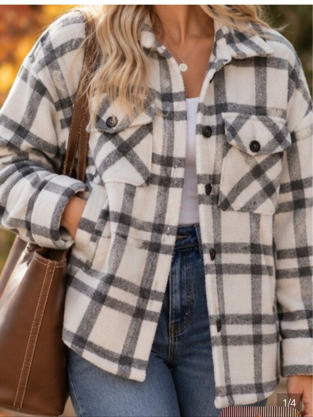 Thread & Supply White and Gray Plaid Shacket